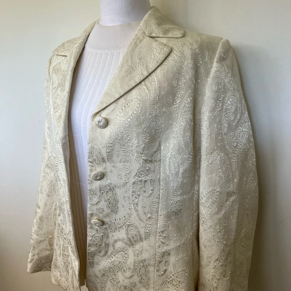 Le Suit Bridal White Jacquard Blazer - Size 14 - Picture 2 of 11